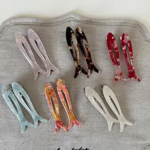 Cute acetate fish hair clips with rhinestones in various marble patterns and colors
