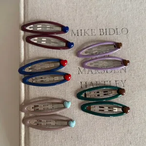 Vintage Heart Hollow Oval BB Hair Clips Fashion Metal Enamel Hairpins Color Contrast Side Bangs Daily Hair Accessories