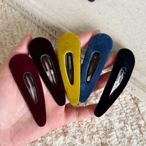 5-piece set of colorful flocked velvet teardrop hair clips in deep autumn colors