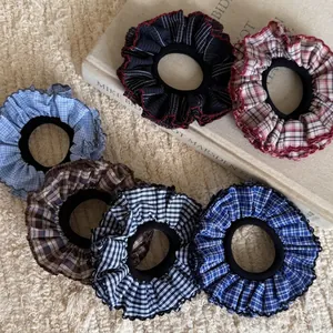 Elastici per Capelli Donna Plissettati a Quadri Righe Alta Elasticità in Tessuto Bordo Ondulato Scrunchies Accessori Capelli