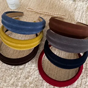 Serre-tête Élégant en Velours Rembourré pour Femmes Éponge Épaissie Design Haut de Tête Flocage Couleur Unie Style Rétro Coréen Accessoires Cheveux