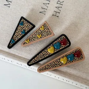 Korean Style Leopard Print Heart Hair Clips Retro Metal Resin Geometric Triangle Duckbill Clips Fashion Hair Accessories
