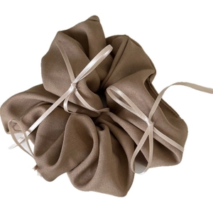 Brown ballet style scrunchie with long ribbons and elegant silk bow detail accessories