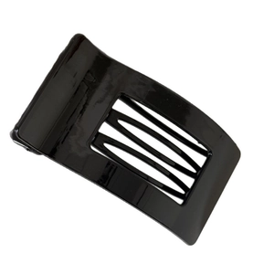 Flat square hair claw clip in glossy black finish with a hollow three-bar design