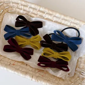 Vintage Baumwolle Samt Schleife Haarspange Für Damen Handgefertigte Beflockung Schleife Haarseil Elegante Pony Clip Haarschmuck