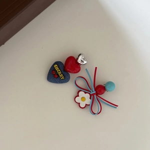 Sweet red and blue heart cherry hairpin set with floral bow accessories for women