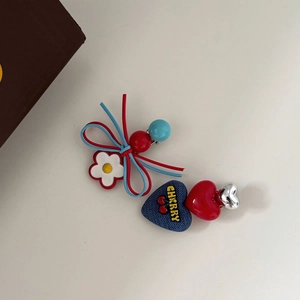 Korean Style Sweet Bow Heart Flower Hair Clip Red Blue Contrast Denim Cherry BB Duckbill Clip Women Hair Accessories