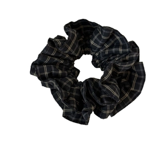 Classic black and grey checkered scrunchie with elastic fabric for hair styling