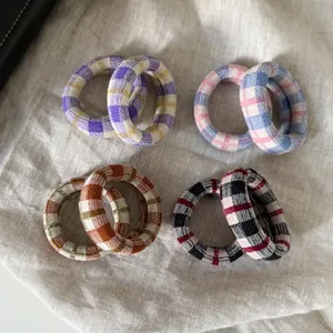 Korean Style High Elastic Striped Knit Hair Ties For Women Minimalist Plaid Pattern Scrunchies Towel Ring Hair Accessories