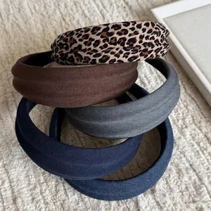 Vintage Leopard Print Broad-sided Headband For Women Retro Fabric Hair Hoop Non-slip High Cranial Top Padded Fashion Headwear