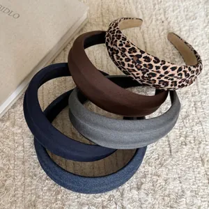 Retro leopard print and velvet wide padded headbands for women styling hair accessories