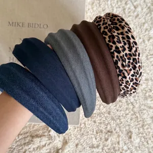 Vintage leopard print and knitted wide headband set for women with stylish non-slip design