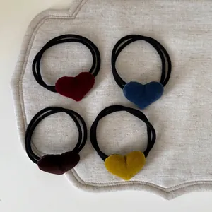Koreanischer Stil Beflockt Samt Herz Haarseil Einfach Süß Doppelstrang Elastisch Pferdeschwanz Halter Für Damen Mode Haarschmuck