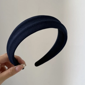 Classic navy blue padded velvet headband with non-slip lining for thick hair accessory