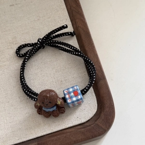 Élastique à cheveux double avec breloque chien teddy marron et perle cube Sweet