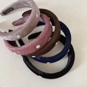 Vintage Velvet Polka Dot Padded Headband For Women Elegant Wide Brim Sponge Hair Hoop Fashion Daily Hair Accessories