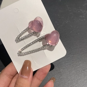 Lot de barrettes à cheveux cœurs en résine rose avec strass sur base argent