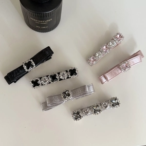 Élégant lot de 6 barrettes à cheveux en satin avec strass brillants noirs, roses et gris