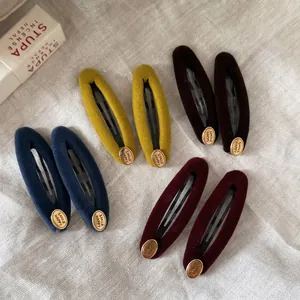 Vintage Velvet Oval BB Hair Clips Gold Metal Label Smile Happy Lettering Elegant Hair Barrettes For Women Styling Accessories