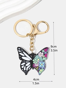 Detailed view of colorful acrylic butterfly keychain dimensions with gold lobster clasp