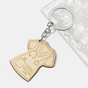 Nurse appreciation wooden keychain with engraved stethoscope and healthcare hero text