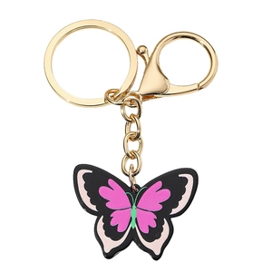 Chic acrylic butterfly keychain with pink and beige wings and a gold alloy hook