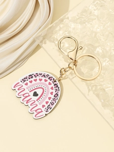 Detail van Mama-sleutelhanger met luipaardprint regenboog en gouden metalen ring