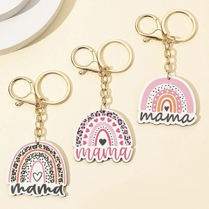 Bohemian Regenboog Mama Houten Sleutelhanger Luipaard Hart Hanger Goud Zinklegering Sleutelring Moederdag Cadeau Dames