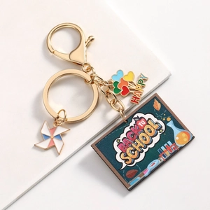 Colorful Back to School keychain with rainbow charms and gold-tone teacher gift ring