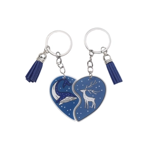 Acrylic whale and deer heart pendant keychain set with navy blue tassel and star patterns