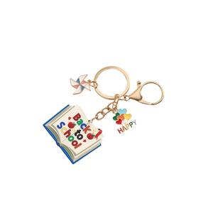 Rainbow Back to School keychain with colorful charms and gold metal chain link