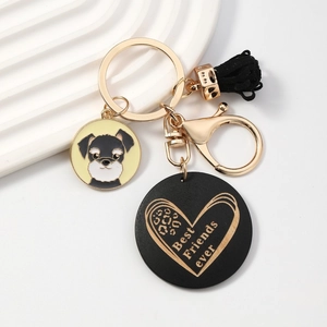 Golden Schnauzer keychain with black Best Friends Ever heart tag and decorative tassel
