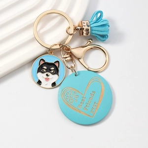 Blue Shiba Inu keychain with Best Friends ever pendant and blue suede tassel charm