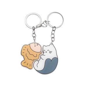 Creative heart magnet cat and fish acrylic keychain set for couples and friends