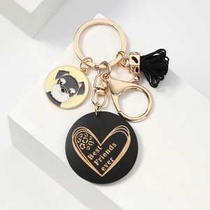 Golden Schnauzer enamel heart tassel keychain with Best Friends Ever engraved tag