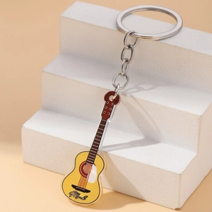 Creative yellow acoustic guitar keychain made of acrylic with music motif for car keys