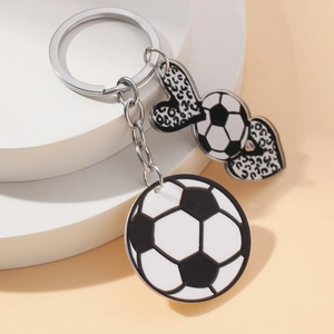 Leopard print heart and soccer ball keychain with acrylic pendants for sports lovers