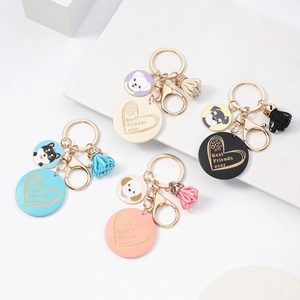 Creative Wooden Dog Theme Keychain With Tassel Alloy Best Friends Ever Heart Pendant Pet Lover Bag Charm Keychain