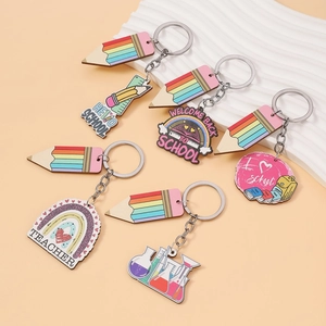 Wooden Teacher Appreciation Keychain Rainbow Pencil School Theme Pendant Creative Letter Back To School Gift Key Ring