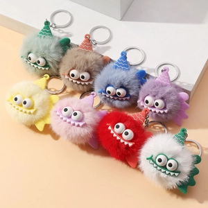 Cute Plush Monster Ball Keychain Faux Fur Cartoon Doll Pendant For Bag Handbag Car Decoration Birthday Gift For Kids Women