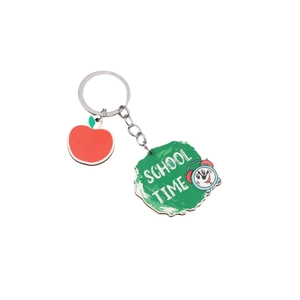 Creative wooden apple keychain with school time clock pendant for teacher appreciation gift