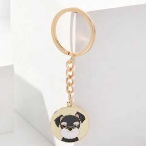 Golden alloy Schnauzer keychain with cute cartoon dog pendant and polished metal finish