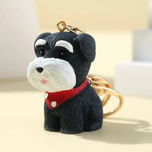 Portachiavi cane Schnauzer 3D carino in resina nera con anello in metallo dorato