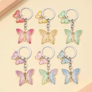 Gradient Butterfly Resin Keychain With Gold Edging Double Butterfly Pendant For Car Keys Bag Decoration Gift For Women Men