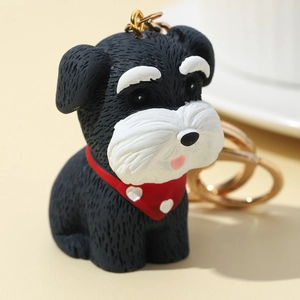 Portachiavi 3D a forma di cane Schnauzer nero opaco con sciarpa rossa per chiavi auto