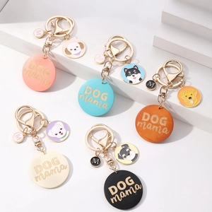 DOG mama Letter Wood Plaque Keychain Cartoon Enamel Pet Dog Pendant Alloy Keyring For Women Men Pet Lovers Jewelry Gift