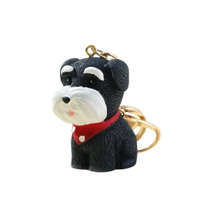 Portachiavi cane Schnauzer 3D con sciarpa rossa e anello in metallo dorato lucido