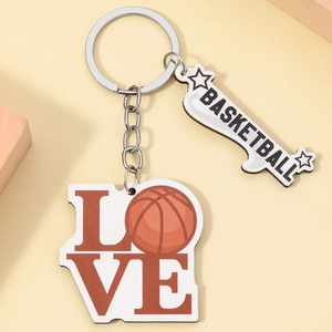 Creative basketball love letter keychain made of high-quality white wooden material
