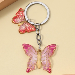 Creative resin butterfly keychain with gradient purple pink pendants and gold outlines