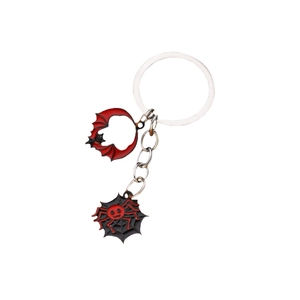 Halloween keychain featuring red bat moon and spider web pendant in enamel alloy